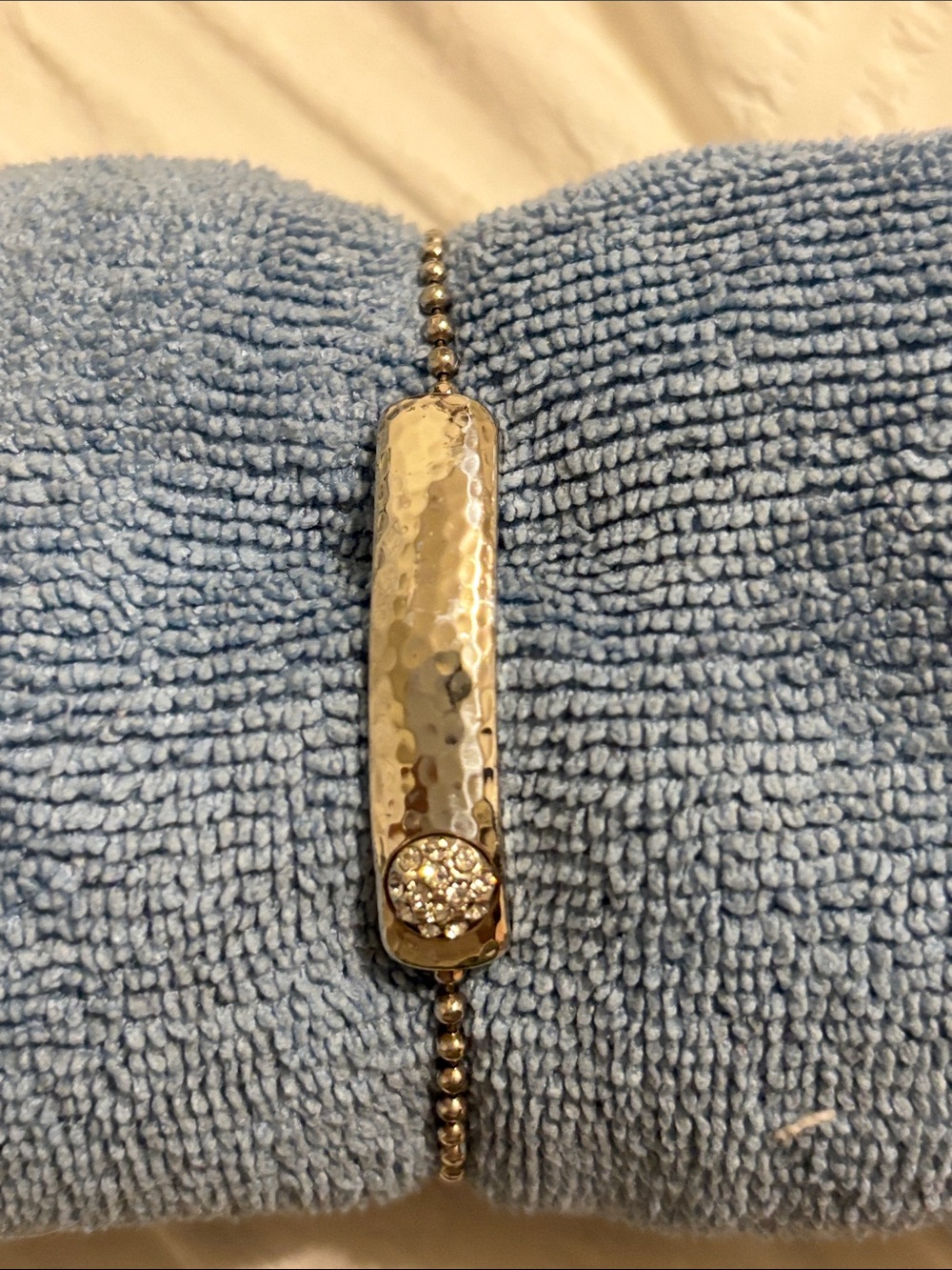 Brighton Silver Hammered Bar Bracelet with Crystal Button